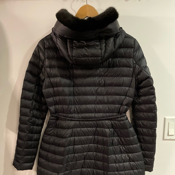 MONCLER BLACK MINK TRIMMED BARBEL DOWN QUILTED COAT SIZE1 - Picture 2 of 6